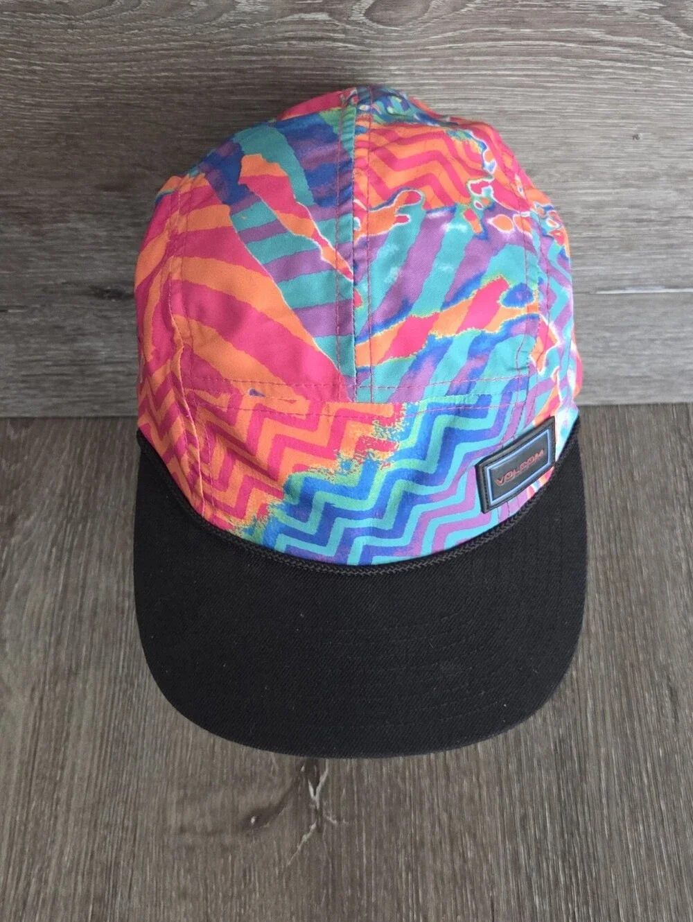 Vintage 90s Volcom Colorful Zigzag 5-Panel Cap - Black Brim
